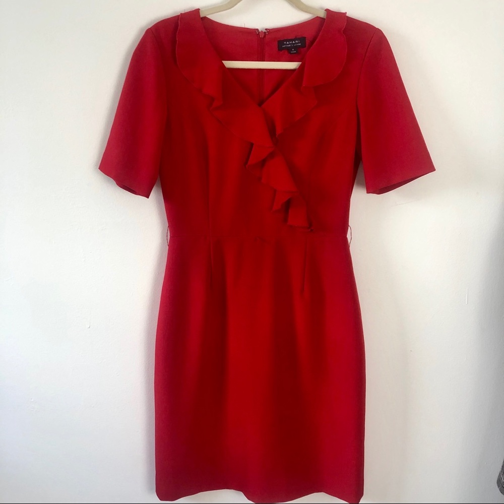 Tahari Ruffle Neck Dress